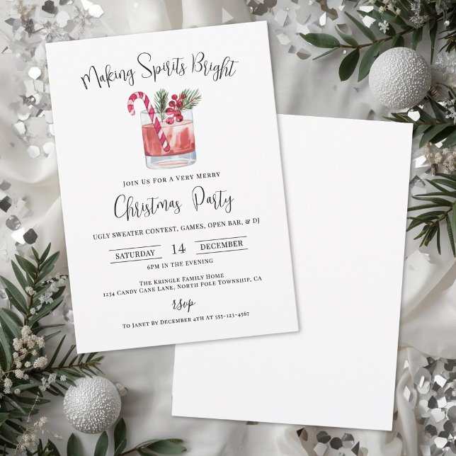 Invitación Fiesta de Cócteles de Navidad para Alegrar los Esp (Making Spirits Bright Christmas Cocktail Party Invitation)