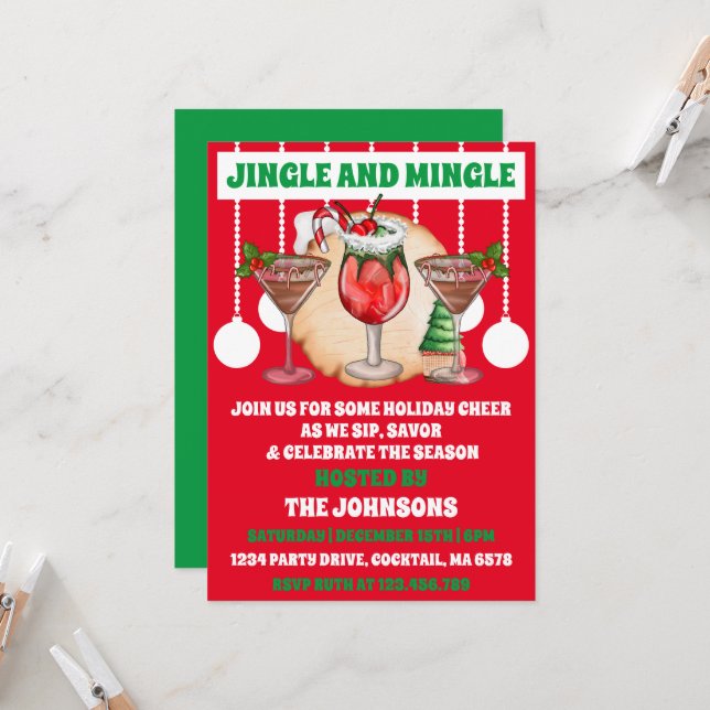 Invitación Fiesta de cócteles de Navidades de Jingle y Mingle (Anverso/Reverso In Situ)