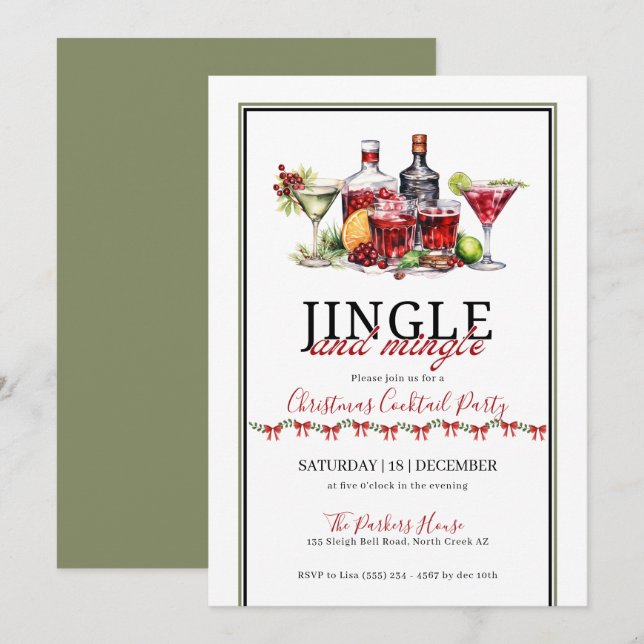 Invitación Fiesta de cócteles de navidades gemelos (Anverso / Reverso)
