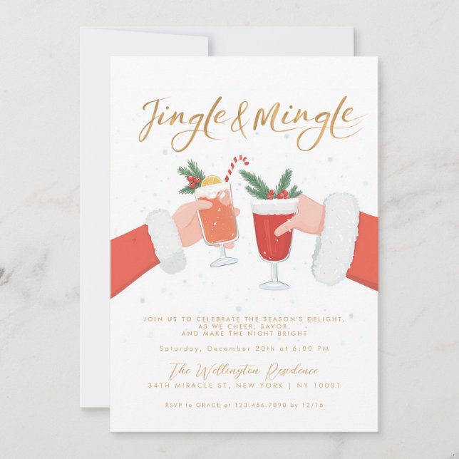 Invitación Fiesta De Cócteles De Navidades Mínimos Jingle Y M (Anverso)