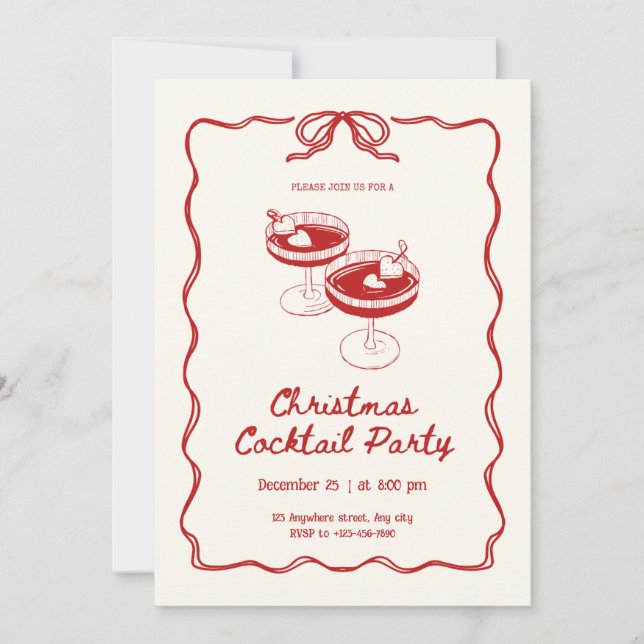 Invitación Fiesta de cócteles de Navidades rojos (Anverso)