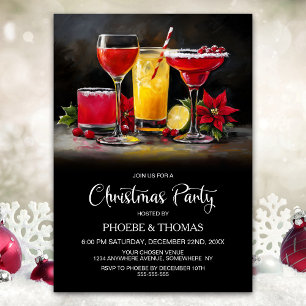 Invitación Fiesta de cócteles de nochebuena con poinsettia