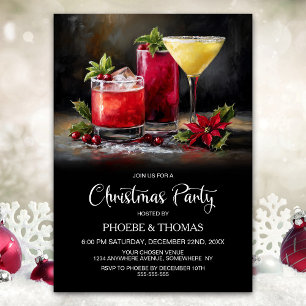 Invitación Fiesta de Cócteles de Nochebuena Poinsettia