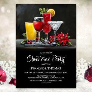 Invitación Fiesta de cócteles de nochebuena Poinsettia