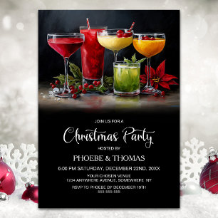 Invitación Fiesta de cócteles de nochebuena Poinsettia