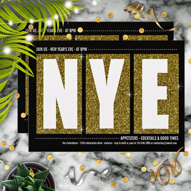 Invitación Fiesta de cócteles de Nochevieja Purpurinoso de Or (Subido por el creador)