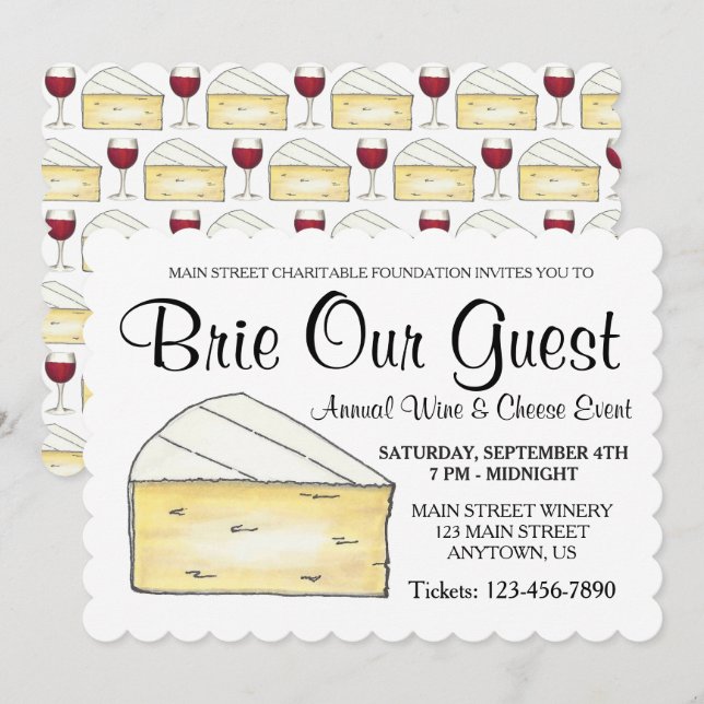 Invitación Fiesta de cócteles de Queso de Vino Brie Nuestro I (Anverso / Reverso)