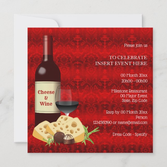 Invitación Fiesta de cócteles de queso Holiday Wine (Anverso)