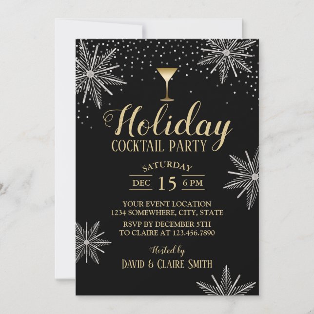 Invitación Fiesta de cócteles de vacaciones copos de nieve de (Anverso)