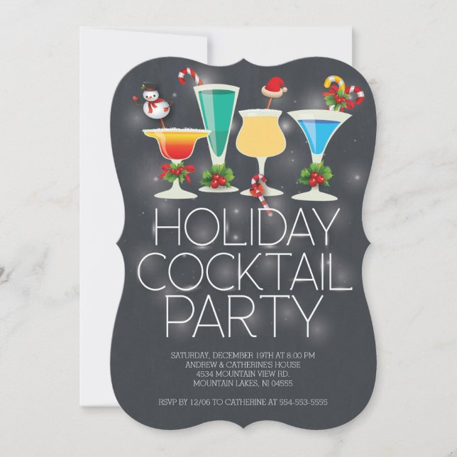 Invitación Fiesta de cócteles de vacaciones de Chalkboard mod (Anverso)