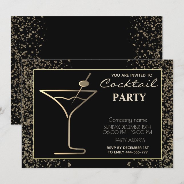 Invitación Fiesta de cócteles de vacaciones de lujo dorado (Anverso / Reverso)