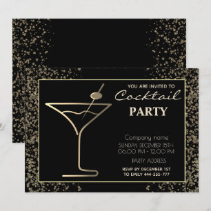 Invitación Fiesta de cócteles de vacaciones de lujo dorado