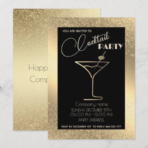 Invitación Fiesta de cócteles de vacaciones de lujo dorado