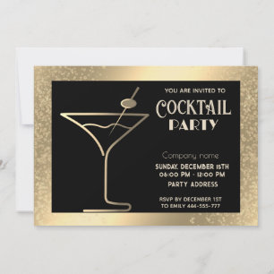 Invitación Fiesta de cócteles de vacaciones de lujo dorado