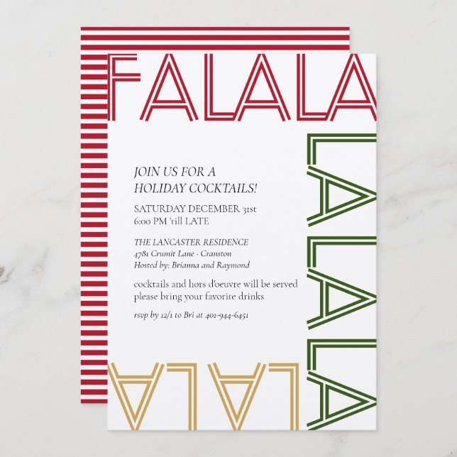 Invitación FIESTA de cócteles de vacaciones modernos de FALAL (Anverso / Reverso)