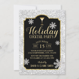 Invitación Fiesta de cócteles de vacaciones Snowflakes Plata