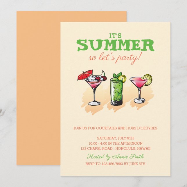 Invitación Fiesta de cócteles de verano (Anverso / Reverso)