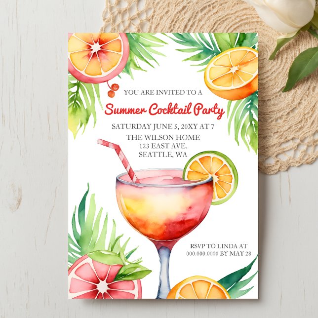 Invitación Fiesta de cócteles de verano de Citrus (Citrus Summer Cocktail Party Invitation)