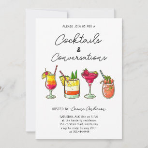 Invitación Fiesta de cócteles dibujados a mano y conversación