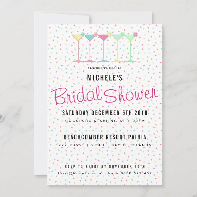 Invitación Fiesta de cócteles Ducha de novia (Anverso)