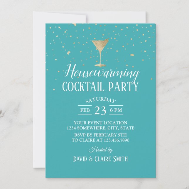 Invitación Fiesta de cócteles elegante turquesa (Anverso)
