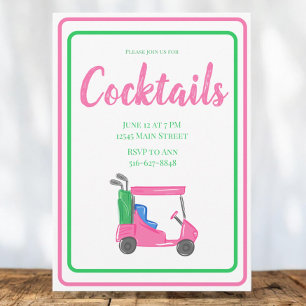 Invitación Fiesta de Cócteles en Carrito de Golf Rosa / Rosa 