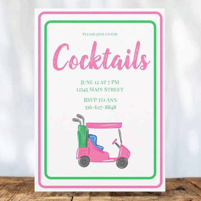 Invitación Fiesta de Cócteles en Carrito de Golf Rosa / Rosa  (Subido por el creador)