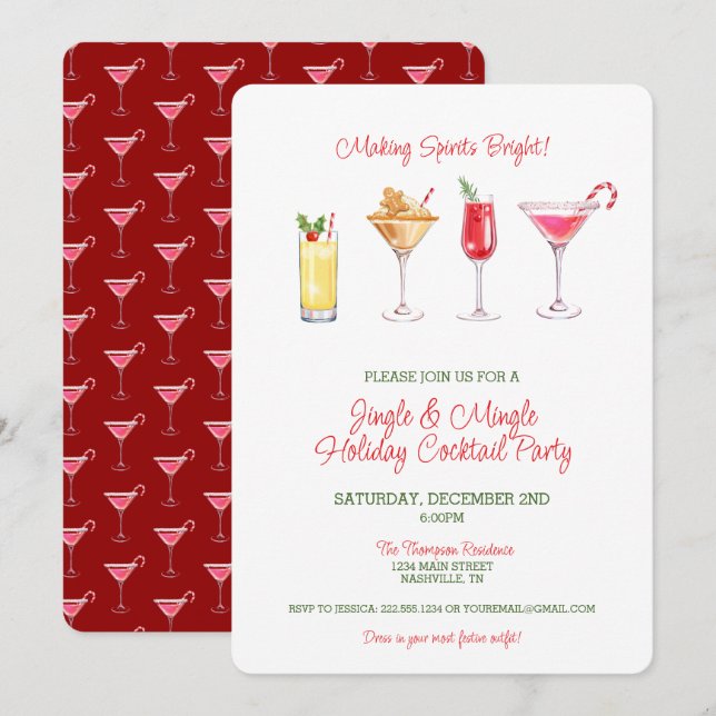 Invitación Fiesta de cócteles festivo de jingle mingle (Anverso / Reverso)