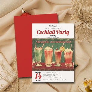 Invitación Fiesta de cócteles Fiesta de Navidades Retro Rojo
