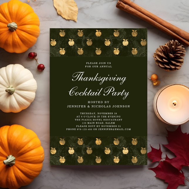 Invitación Fiesta de cócteles Green Gold Apple Thankending (Green Gold Apple Thanksgiving Cocktail Party Invitation)