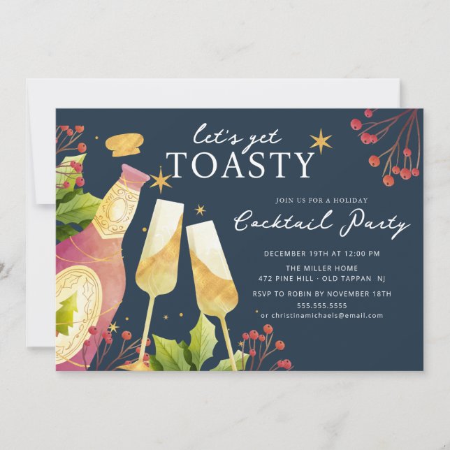 Invitación Fiesta de cócteles Holly & Bubbles (Anverso)