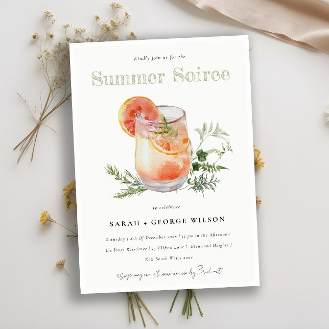 Invitación Fiesta de cócteles marfileño Naranja Summer Soiree (Subido por el creador)