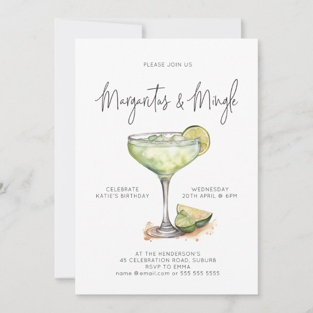 Invitación Fiesta de cócteles Margaritas y Mingle (Anverso)