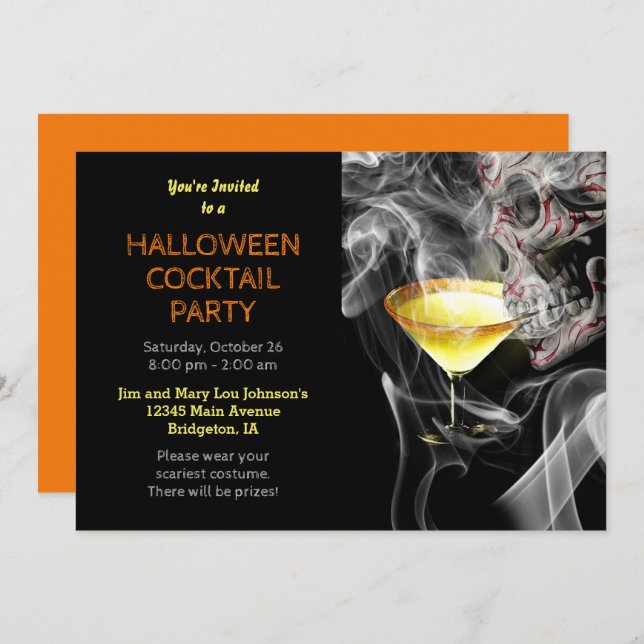 Invitación Fiesta de cócteles Martini Halloween con sorbo de  (Anverso / Reverso)