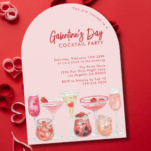 Invitación Fiesta de Cócteles Moderna de Galentine's Day Rosa