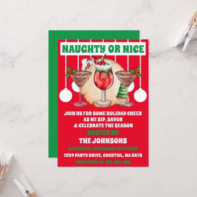 Invitación Fiesta de cócteles Navidades traviesos o bonitos (Anverso/Reverso In Situ)