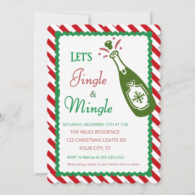 Invitación Fiesta de Cócteles Navideños Jingle y Mingle (Anverso)