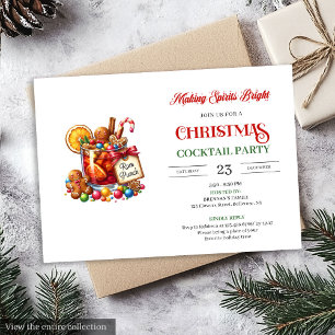 Invitación Fiesta de cócteles navideños juguetones con acuare