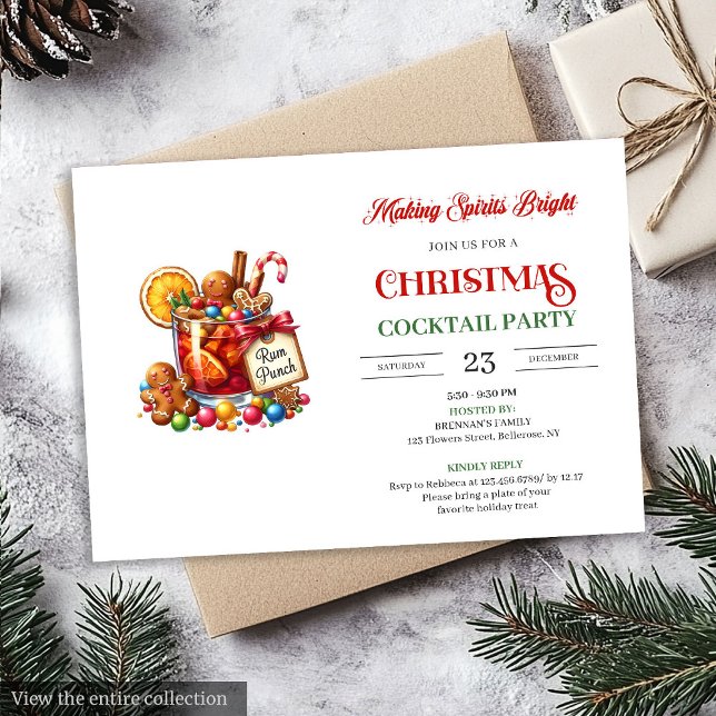 Invitación Fiesta de cócteles navideños juguetones con acuare (Watercolor playful Christmas cocktails party invitation

)