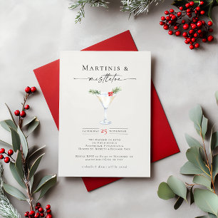 Invitación Fiesta de cócteles navideños Martinis y Muérdago 