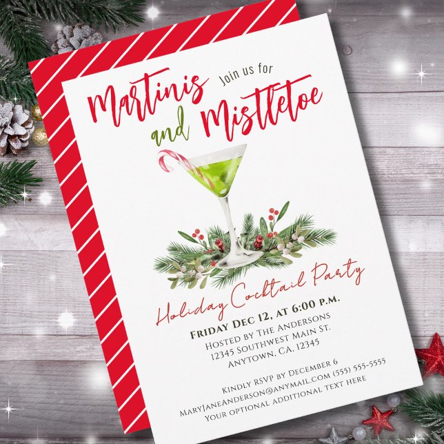 Invitación Fiesta de cócteles navideños Martinis y Muérdago   (Subido por el creador)
