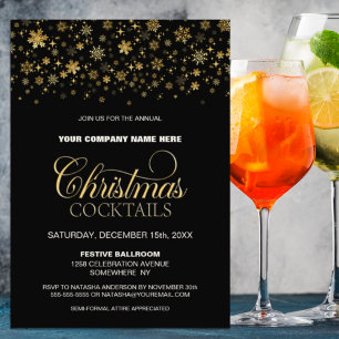 Invitación Fiesta de cócteles para Navidades negros