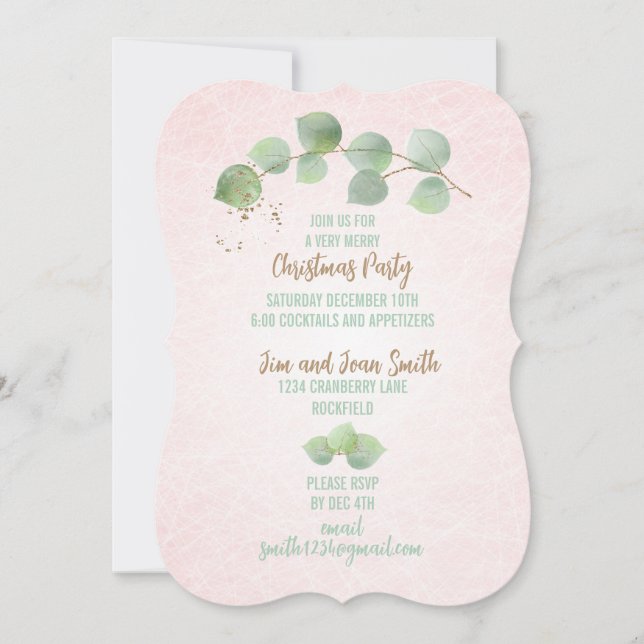 Invitación Fiesta de cócteles Personalizado Eucalyptus Rosa L (Anverso)