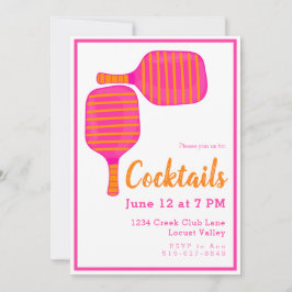 Invitación Fiesta de cócteles Preppy Pickleball Naranja Rosa
