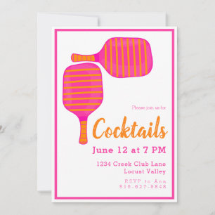 Invitación Fiesta de cócteles Preppy Pickleball Naranja Rosa