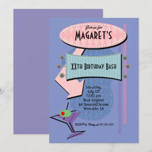 Invitación Fiesta de cócteles Retro Birthday