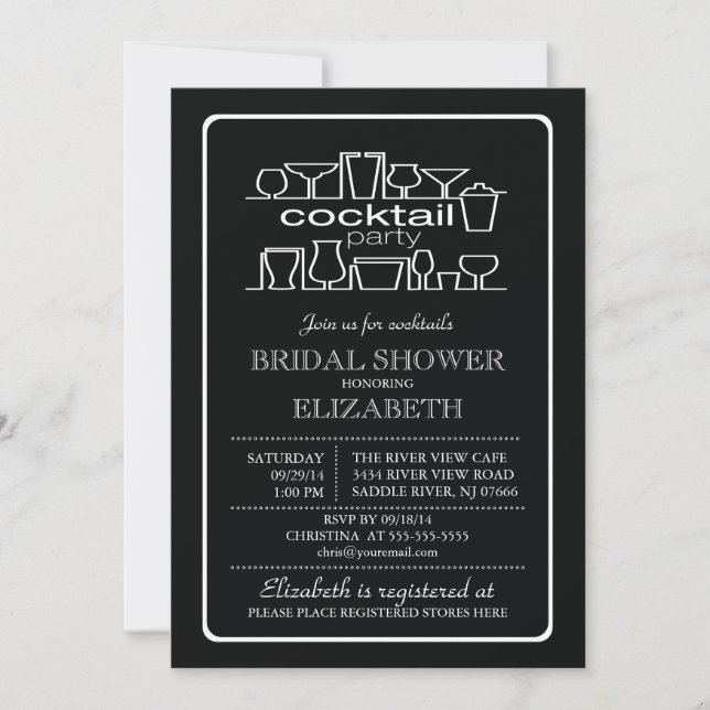 Invitación Fiesta de cócteles retro Ducha de novia (Anverso)