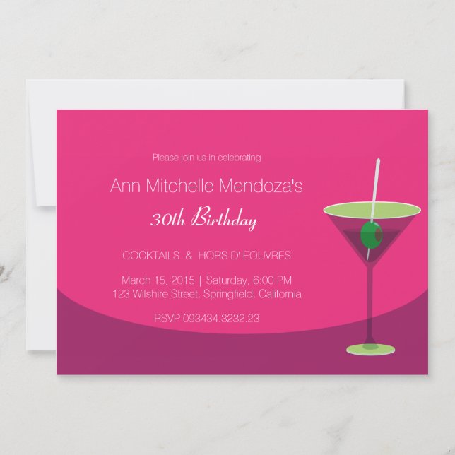 Invitación Fiesta de cócteles rosado simple de Moda femenina (Anverso)