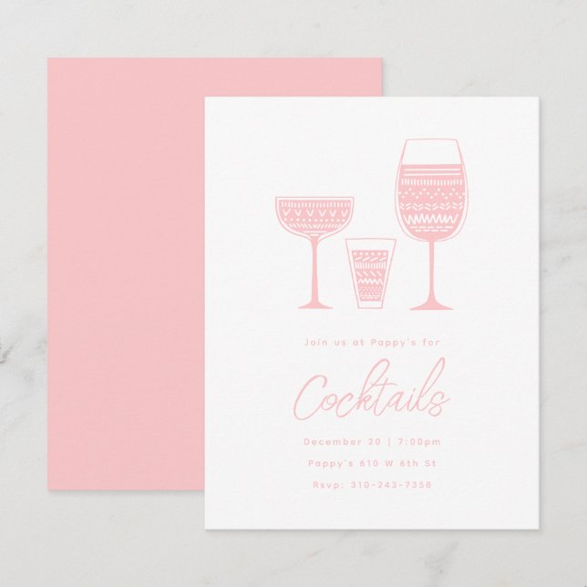 Invitación Fiesta de cócteles rosados (Anverso / Reverso)