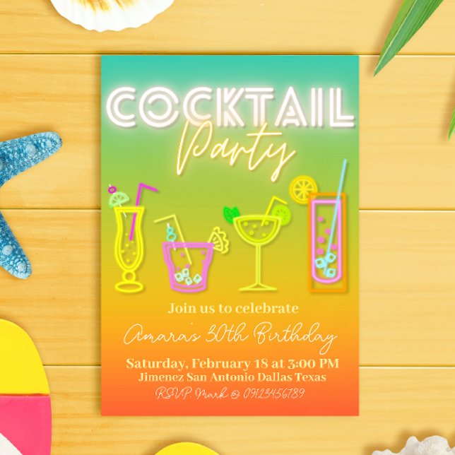 Invitación Fiesta de cócteles - Tropical (Cocktail Party - Tropical Invitation)